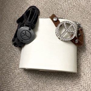 2Pc PEACE BRACELETS LEATHER STRANDS
